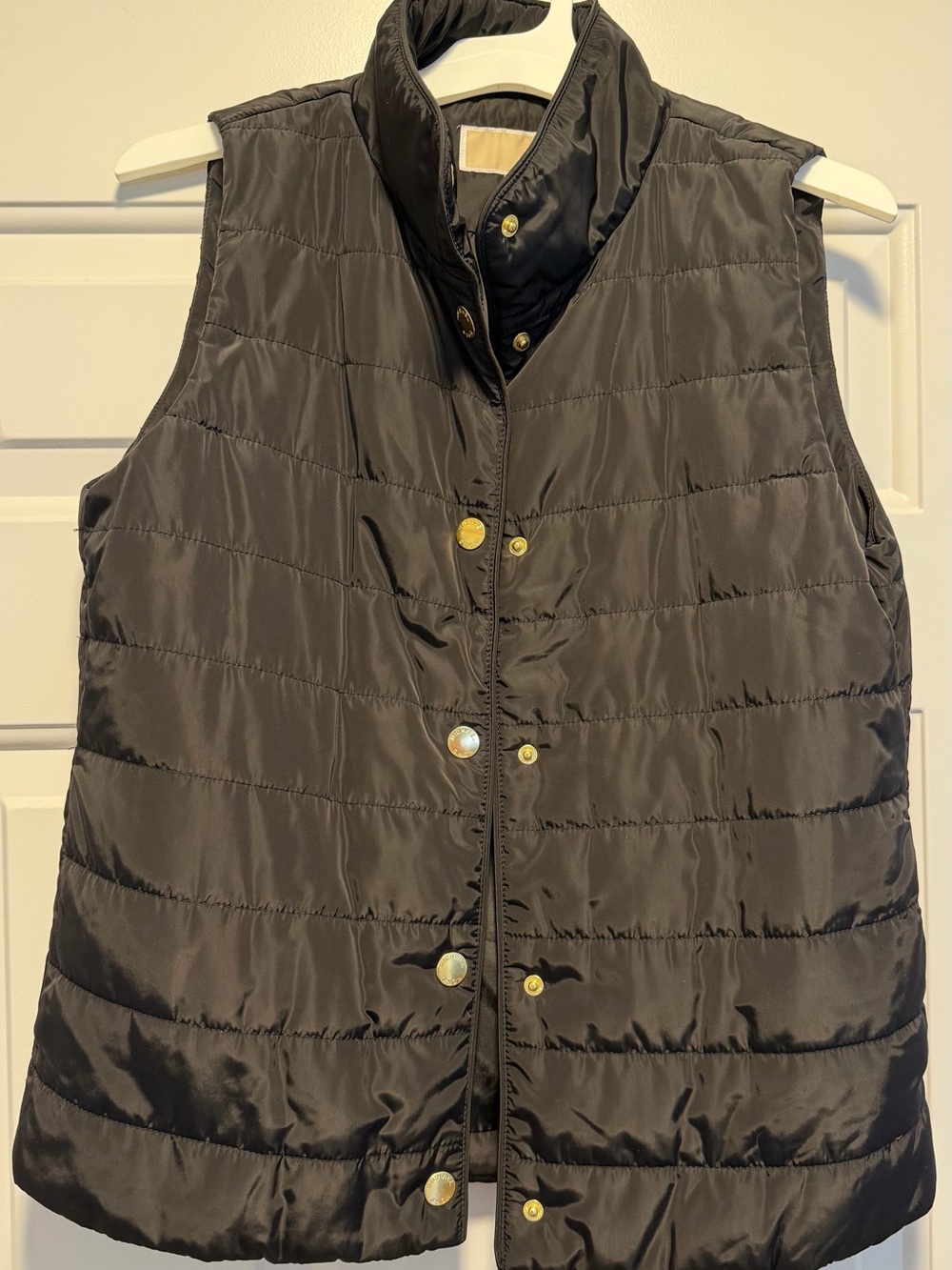 Michael Kors Black Quilted Sleeveless Puffer Vest with Gold-Tone Buttons